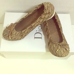 Dior logo Ballerina monogram Flats sz6 US beige